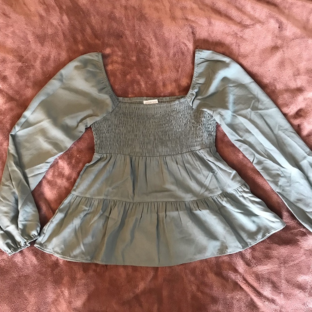 Square neck green blouse